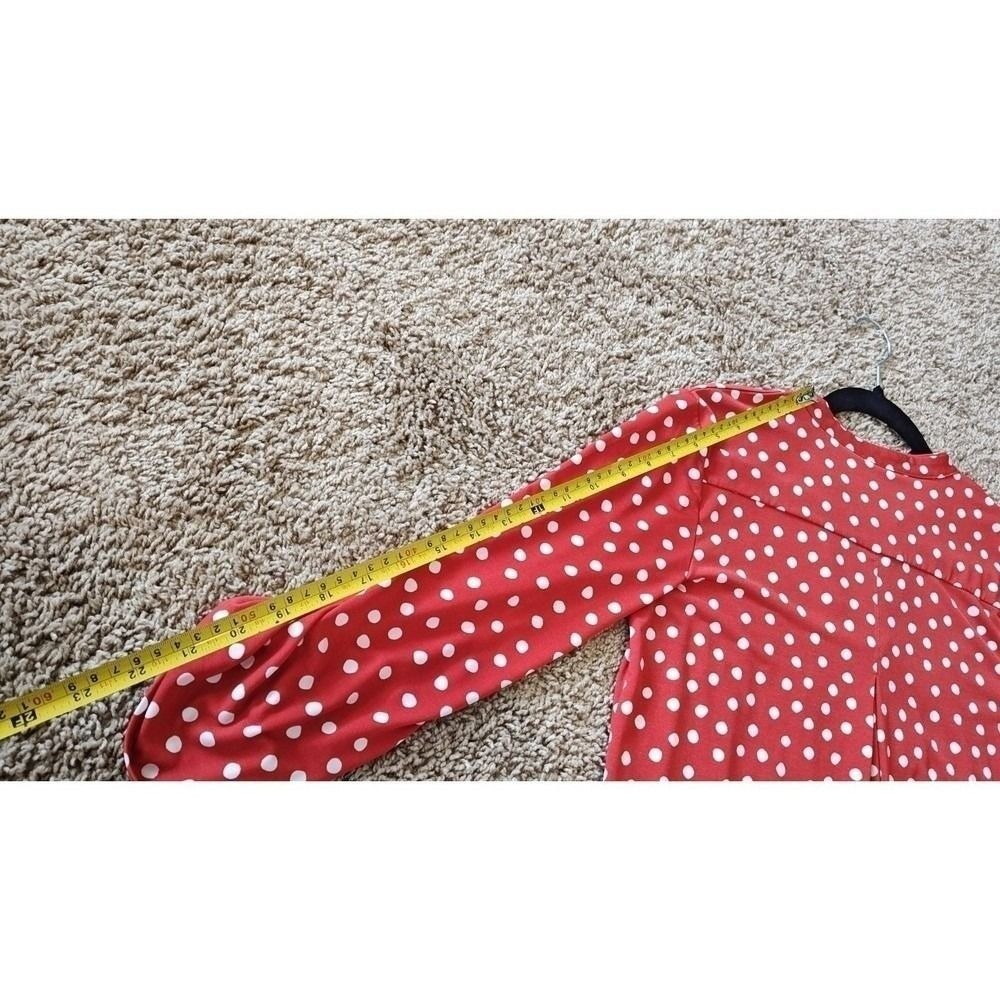 women Cato Polka Dot V-Neck Blouse Size S Red Used Retro Classic Round Hem - Picture 10 of 12